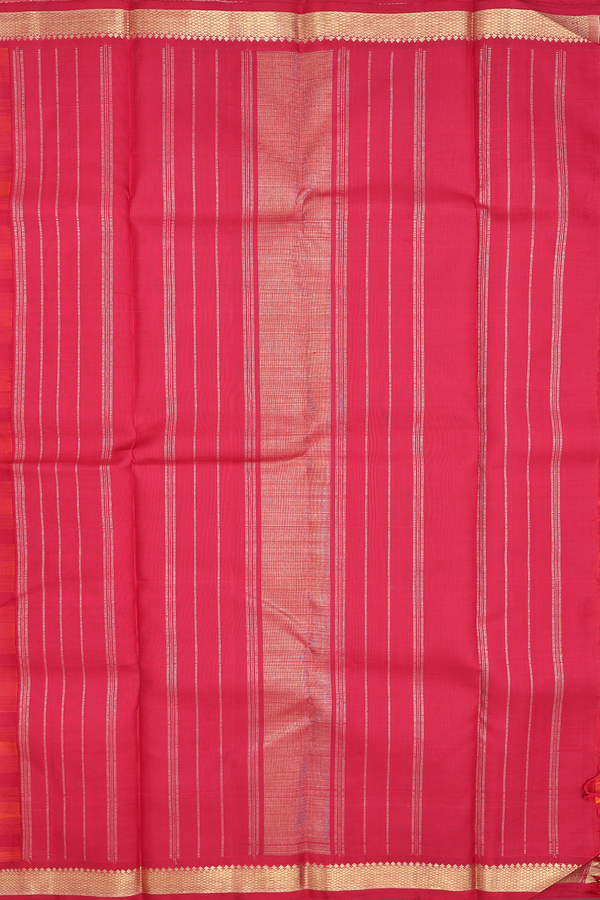 Kanchipuram Silk Saree In Red And Orange With Stripes Design