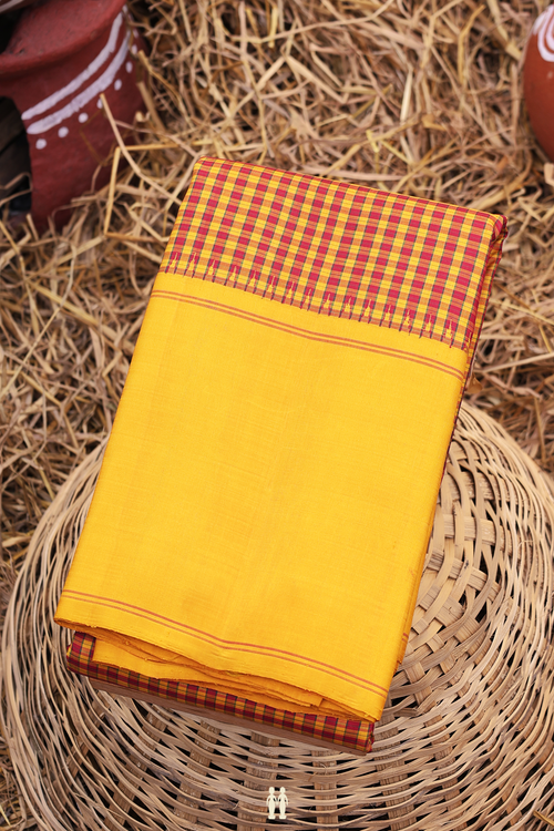 Kanchipuram Silk Saree In Red And Yellow With Checks Design
