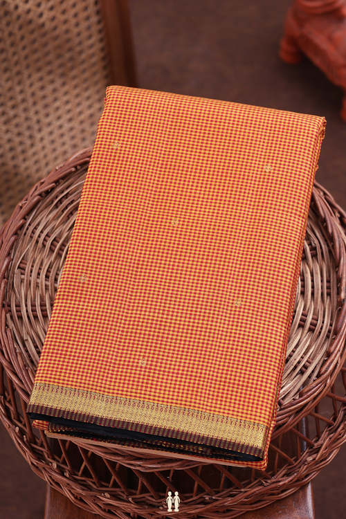 Kanchipuram Silk Saree In Red And Yellow With Checks Design