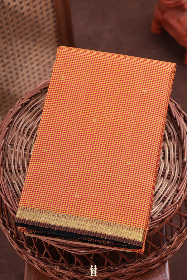 Kanchipuram Silk Saree In Red And Yellow With Checks Design