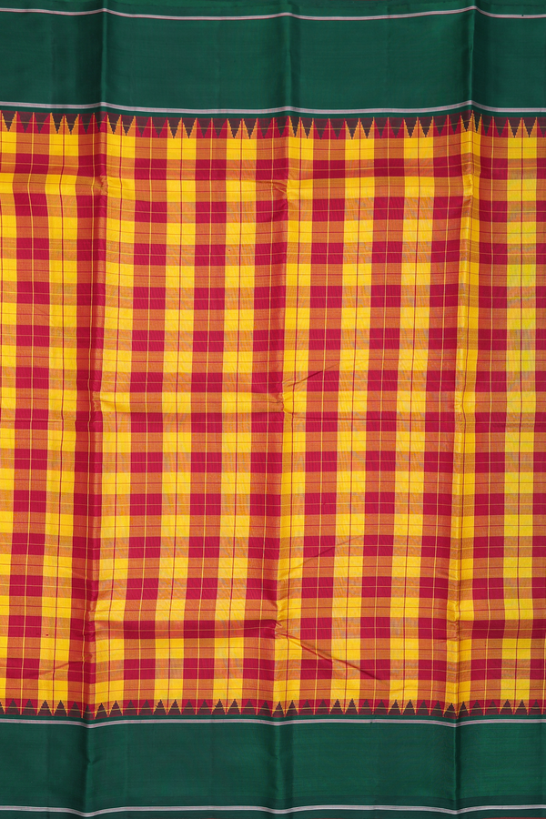 Kanchipuram Silk Saree In Red And Yellow With Checks Design