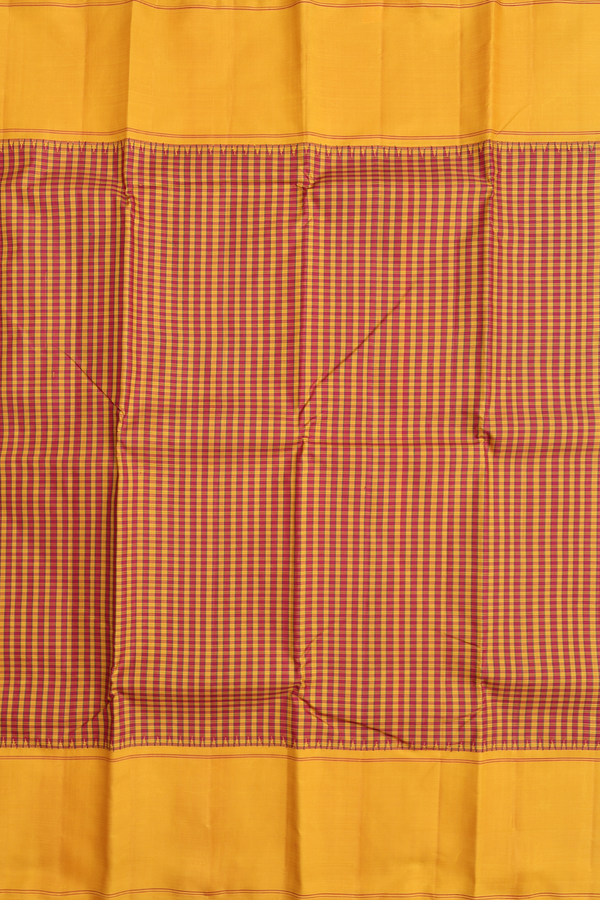 Kanchipuram Silk Saree In Red And Yellow With Checks Design