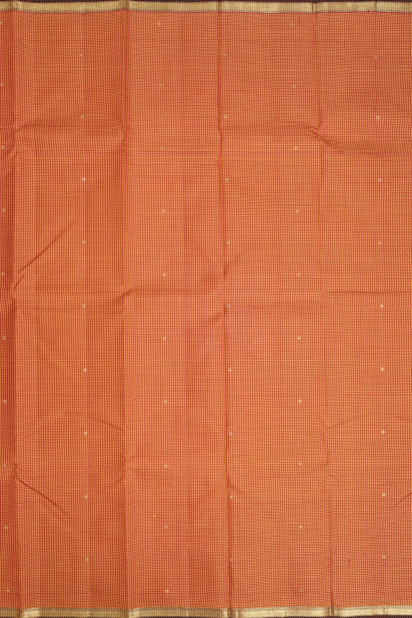 Kanchipuram Silk Saree In Red And Yellow With Checks Design
