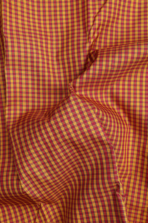 Kanchipuram Silk Saree In Red And Yellow With Checks Design