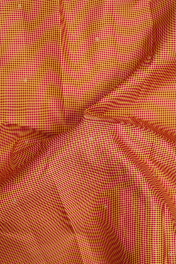 Kanchipuram Silk Saree In Red And Yellow With Checks Design