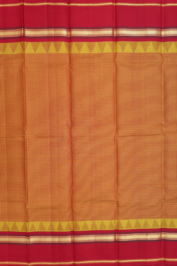 Kanchipuram Silk Saree In Red And Yellow With Checks Design