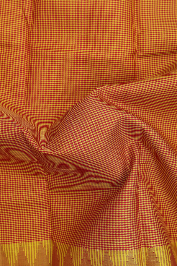Kanchipuram Silk Saree In Red And Yellow With Checks Design