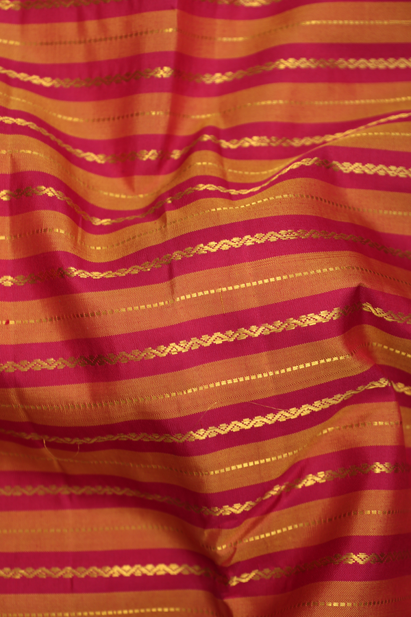 Kanchipuram Silk Saree In Red And Yellow With Stripes Design