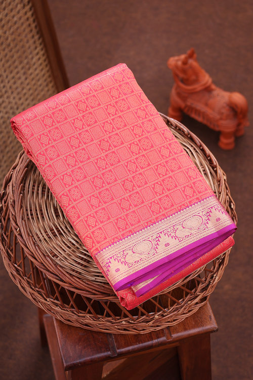 Kanchipuram Silk Saree In Red With Brocade Design