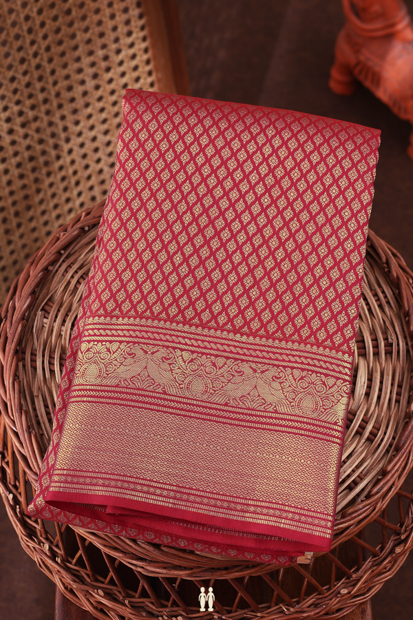 Kanchipuram Silk Saree In Red With Brocade Design