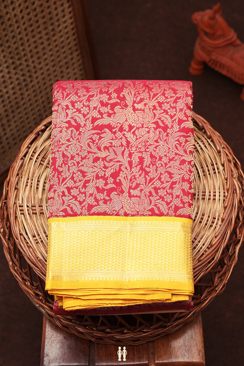 Kanchipuram Silk Saree In Red With Brocade Design
