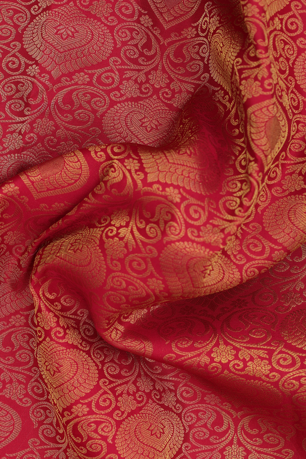 Kanchipuram Silk Saree In Red With Brocade Design