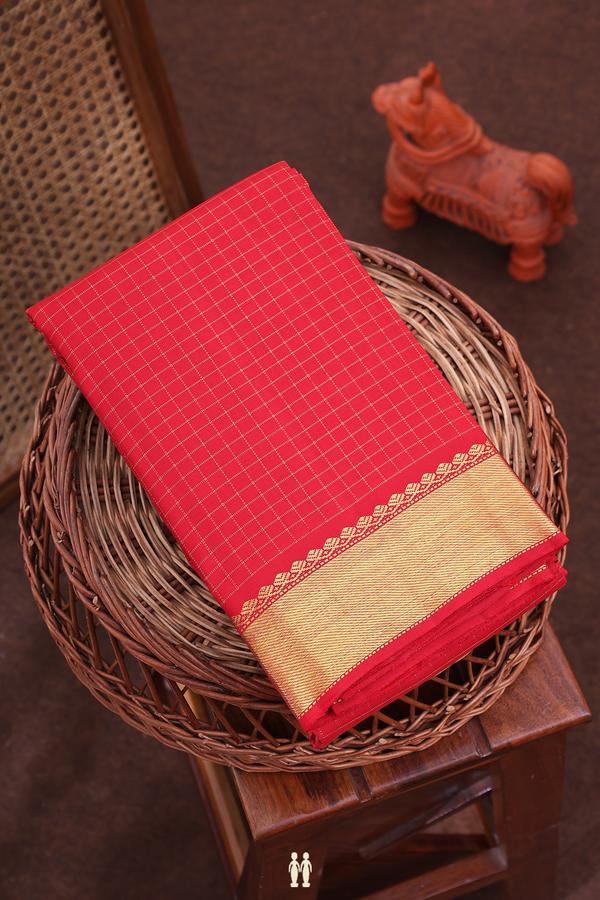 Kanchipuram Silk Saree In Red With Checks Design