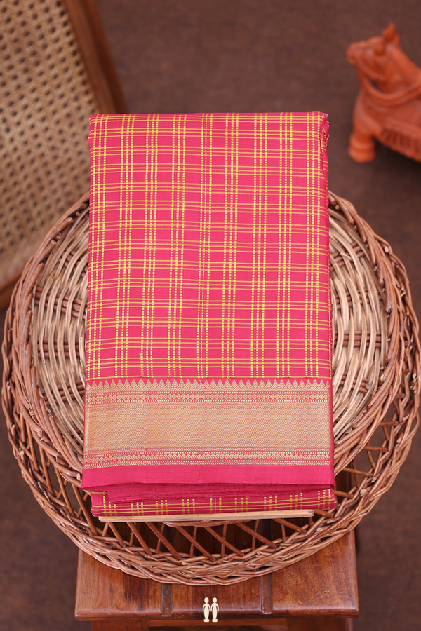 Kanchipuram Silk Saree In Red With Checks Design