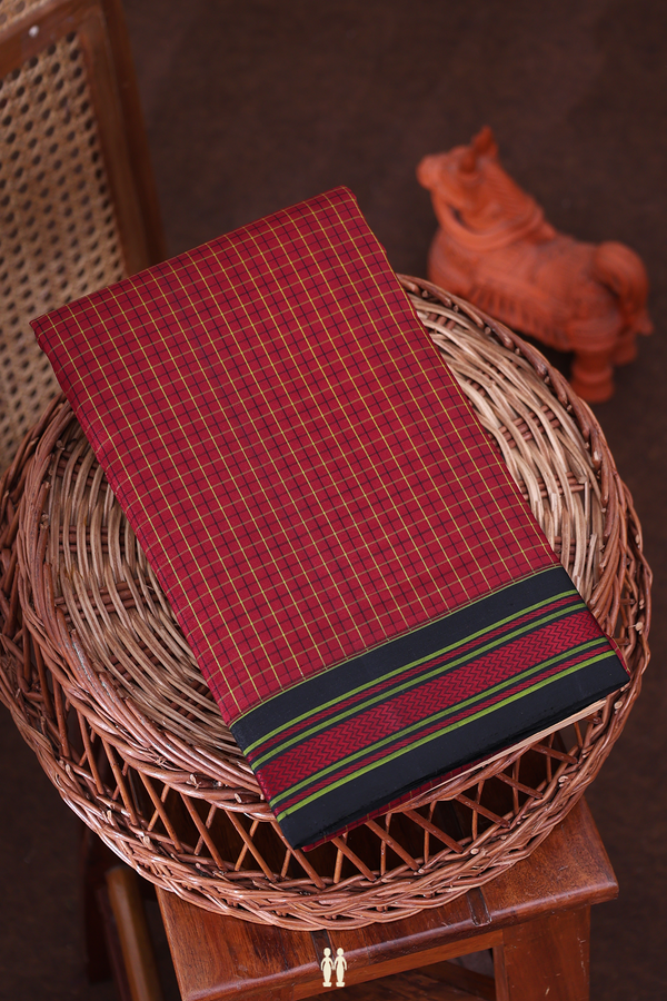 Kanchipuram Silk Saree In Red With Checks Design