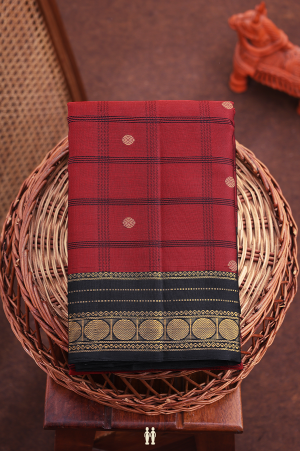 Kanchipuram Silk Saree In Red With Checks Design