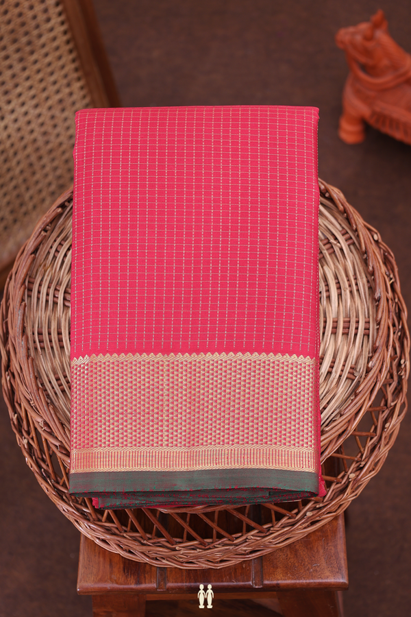 Kanchipuram Silk Saree In Red With Checks Design