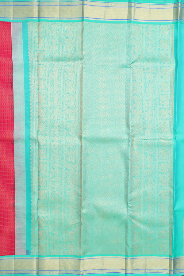 Kanchipuram Silk Saree In Hibiscus Red With Checks Design