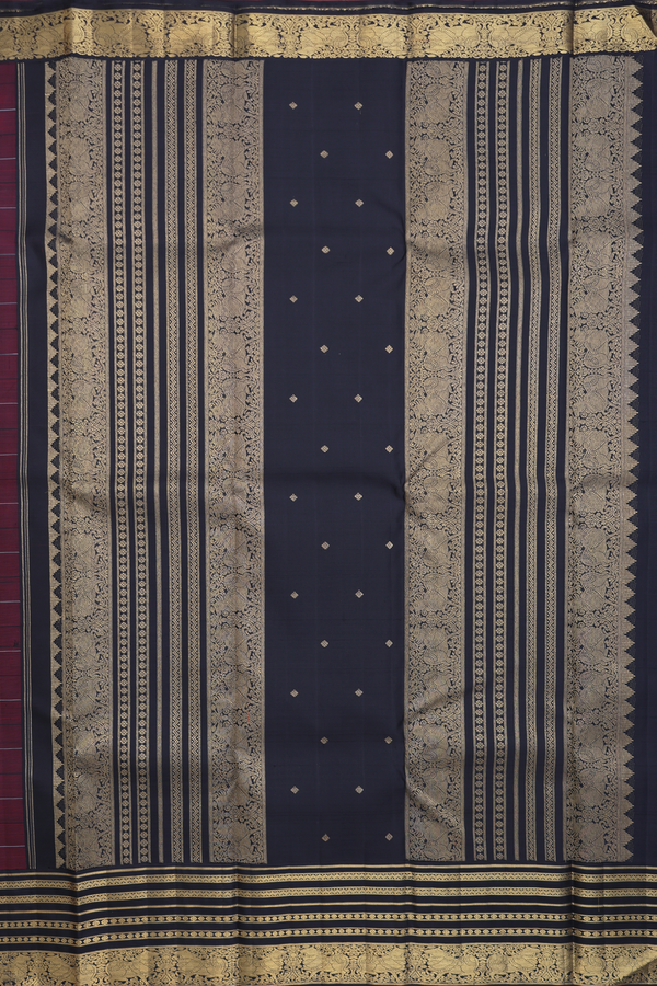 Kanchipuram Silk Saree In Red With Checks Design