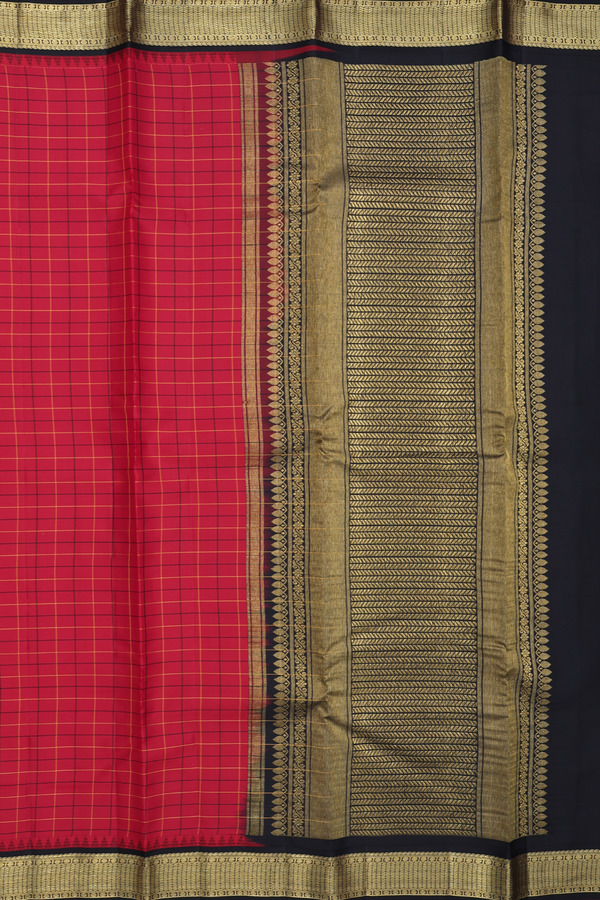 Kanchipuram Silk Saree In Red With Checks Design