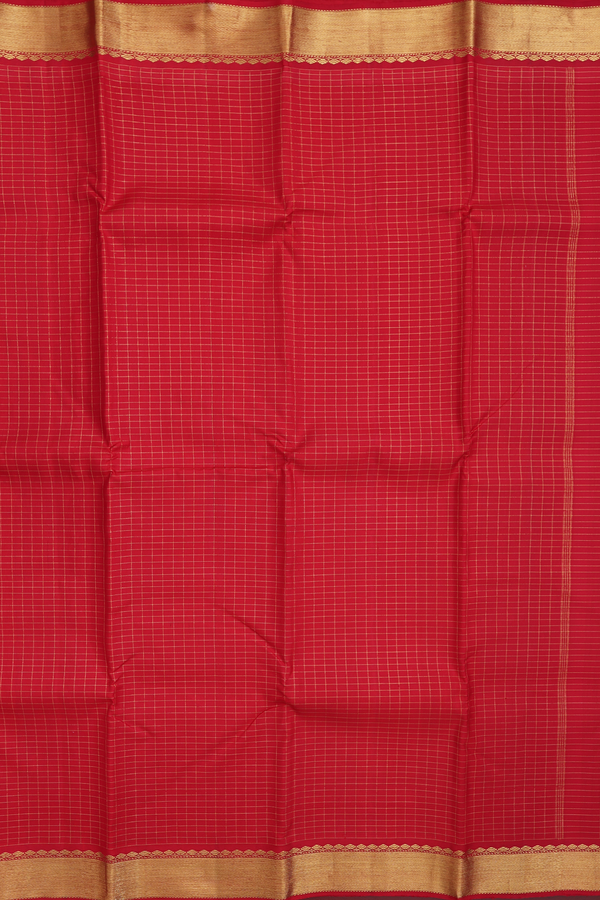 Kanchipuram Silk Saree In Red With Checks Design