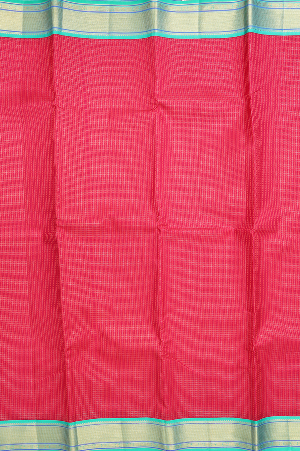 Kanchipuram Silk Saree In Hibiscus Red With Checks Design