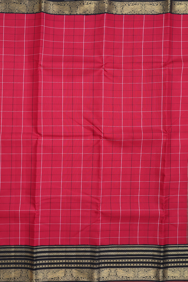 Kanchipuram Silk Saree In Red With Checks Design