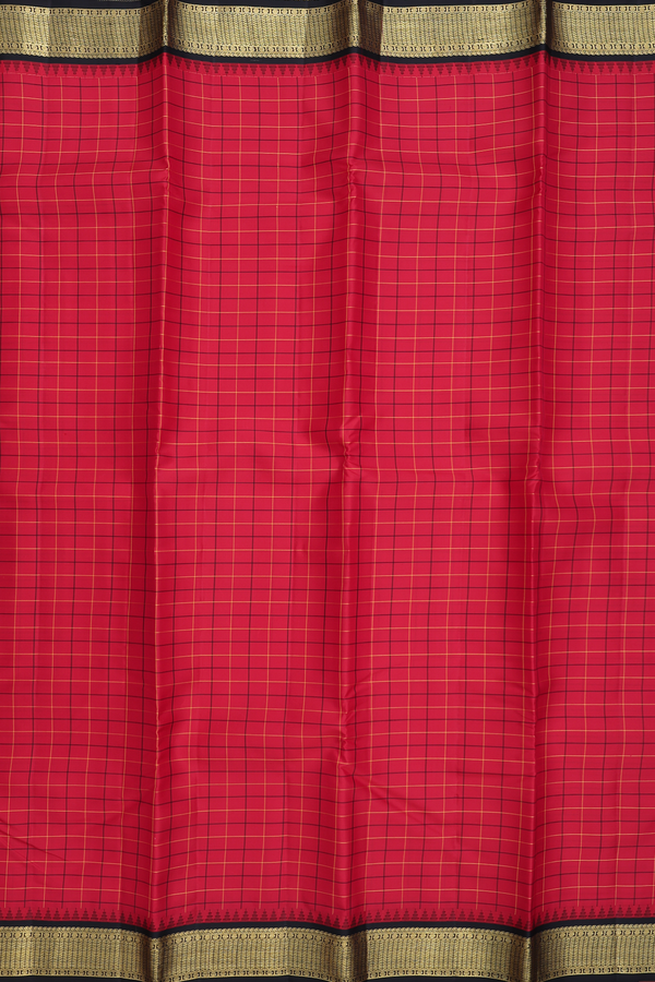 Kanchipuram Silk Saree In Red With Checks Design