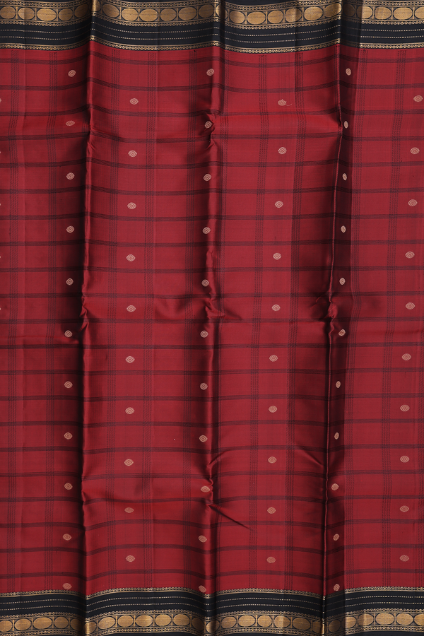 Kanchipuram Silk Saree In Red With Checks Design