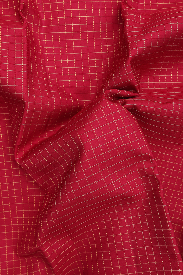 Kanchipuram Silk Saree In Red With Checks Design