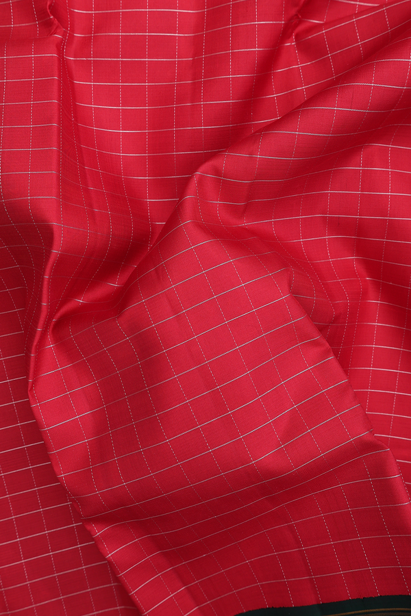 Kanchipuram Silk Saree In Red With Checks Design