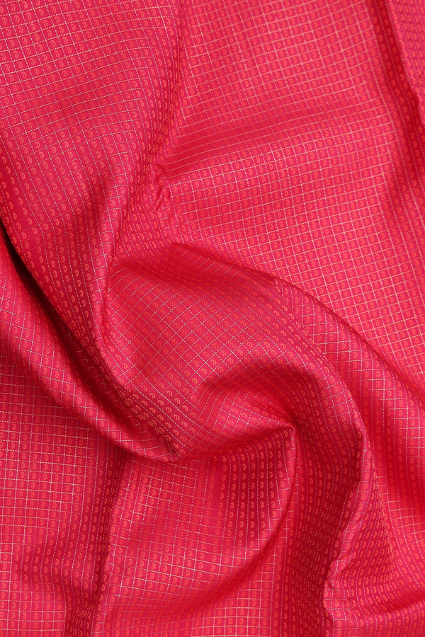 Kanchipuram Silk Saree In Hibiscus Red With Checks Design