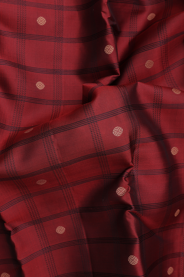 Kanchipuram Silk Saree In Red With Checks Design