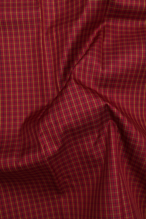 Kanchipuram Silk Saree In Red With Checks Design