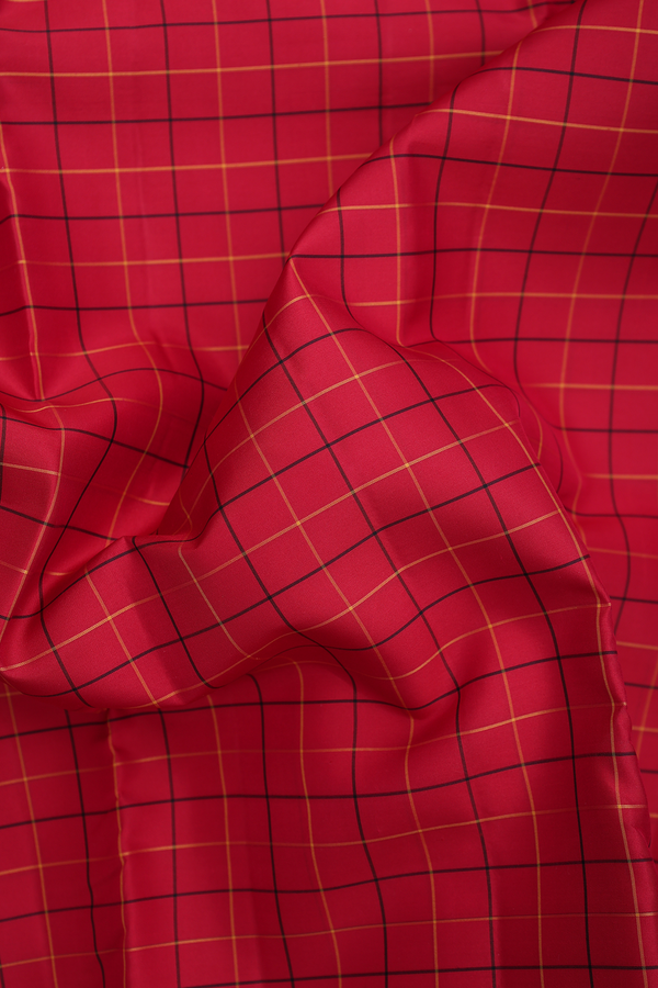 Kanchipuram Silk Saree In Red With Checks Design