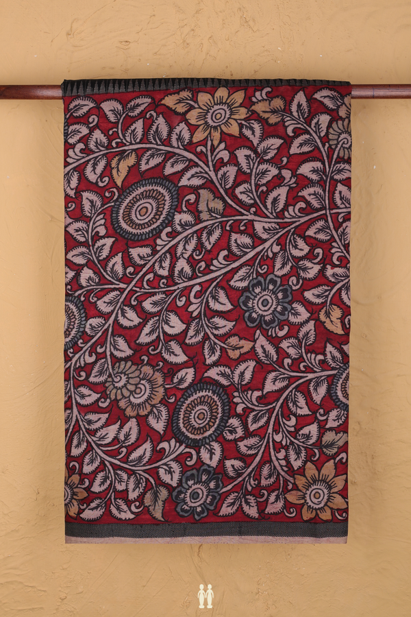 Kanchipuram Silk Saree Red And Black With Half And Half Design