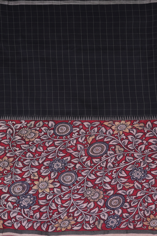 Kanchipuram Silk Saree Red And Black With Half And Half Design