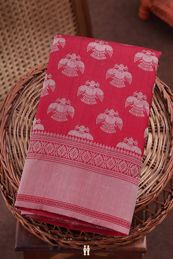 Kanchipuram Silk Saree In Red With Iruthalai Pakshi Buttas