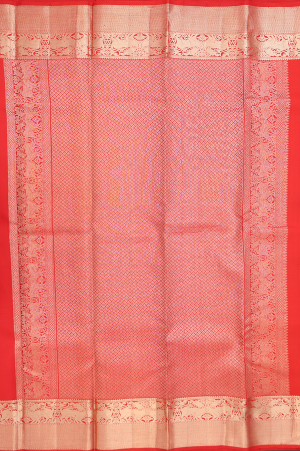 Kanchipuram Silk Saree In Red With Iruthalai Pakshi Buttas