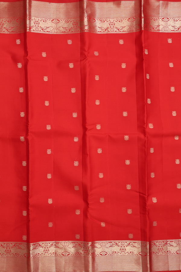 Kanchipuram Silk Saree In Red With Iruthalai Pakshi Buttas