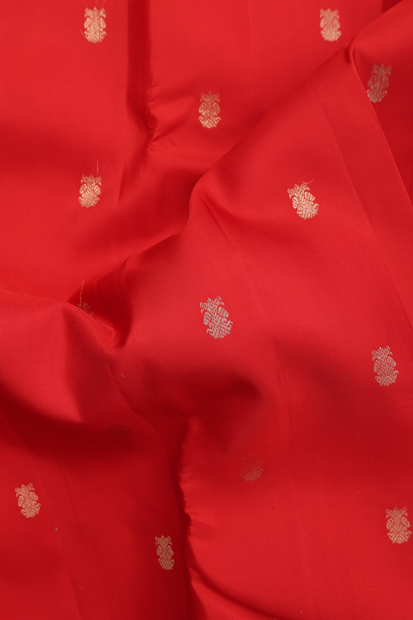 Kanchipuram Silk Saree In Red With Iruthalai Pakshi Buttas