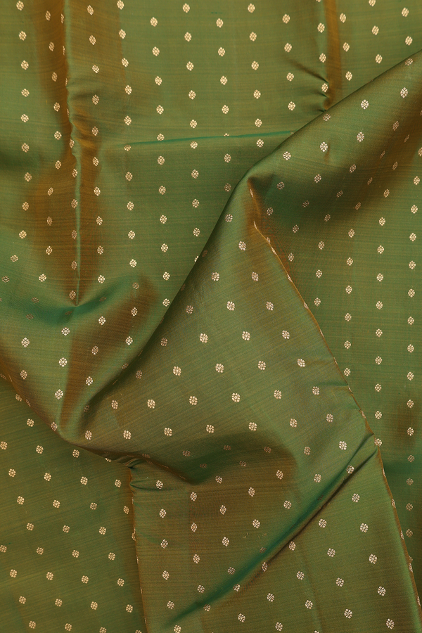 Kanchipuram Silk Saree In Olive Green With Floral Buttis