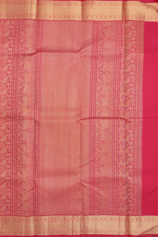 Kanchipuram Silk Saree In Red With Parrot Buttas
