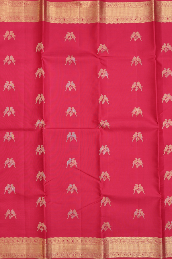 Kanchipuram Silk Saree In Red With Parrot Buttas