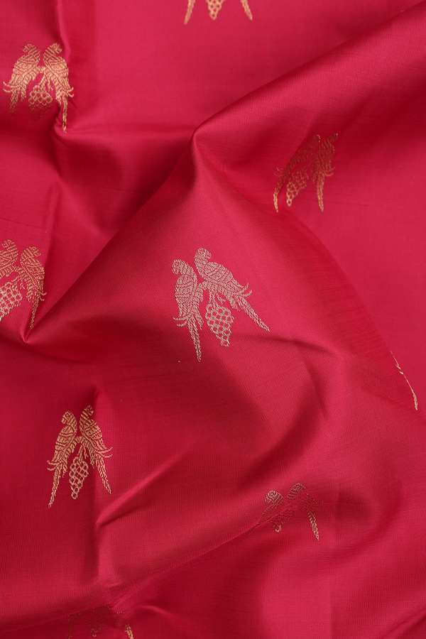 Kanchipuram Silk Saree In Red With Parrot Buttas