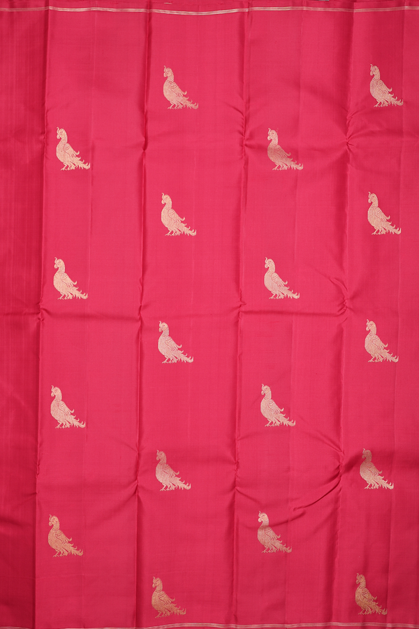 Kanchipuram Silk Saree In Red With Parrot Motifs