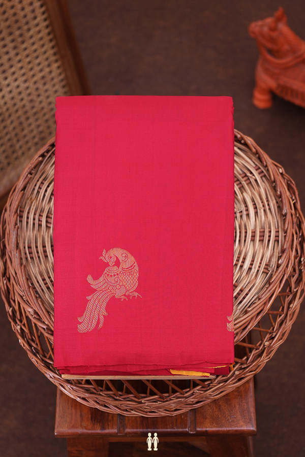 Kanchipuram Silk Saree In Red With Peacock Border