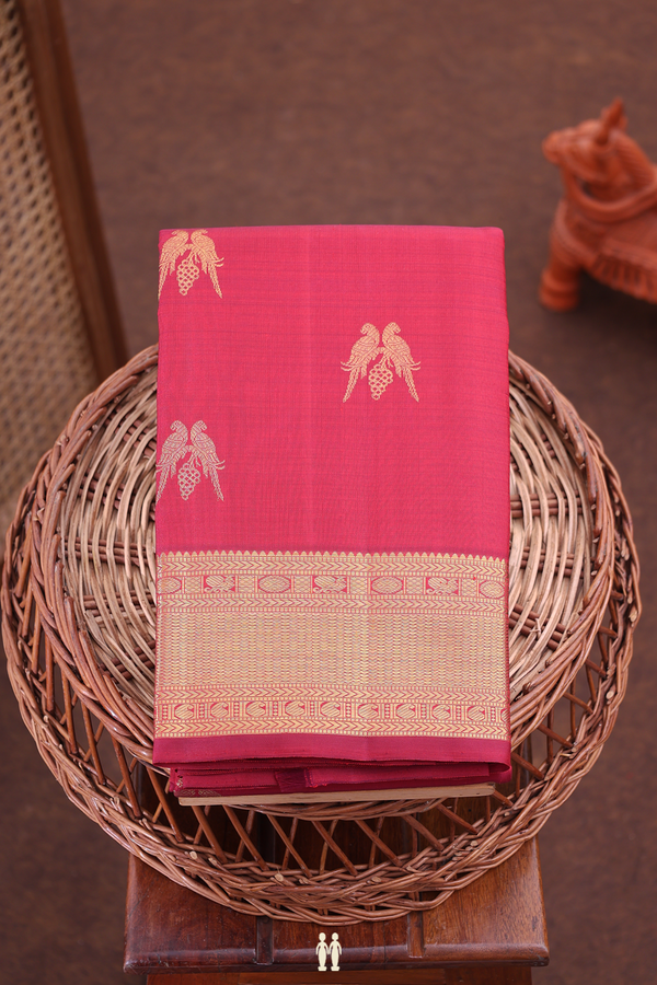 Kanchipuram Silk Saree In Red With Peacock Buttas