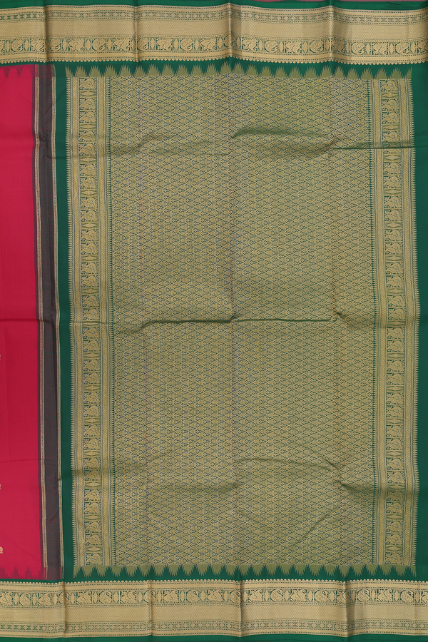 Kanchipuram Silk Saree In Red With Peacock Buttas