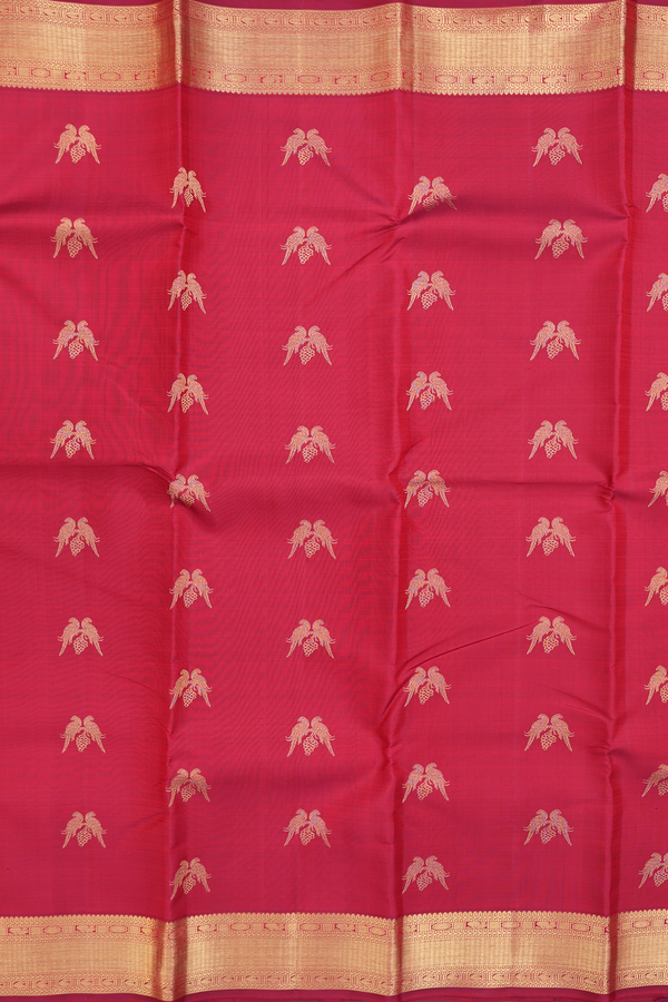 Kanchipuram Silk Saree In Red With Peacock Buttas
